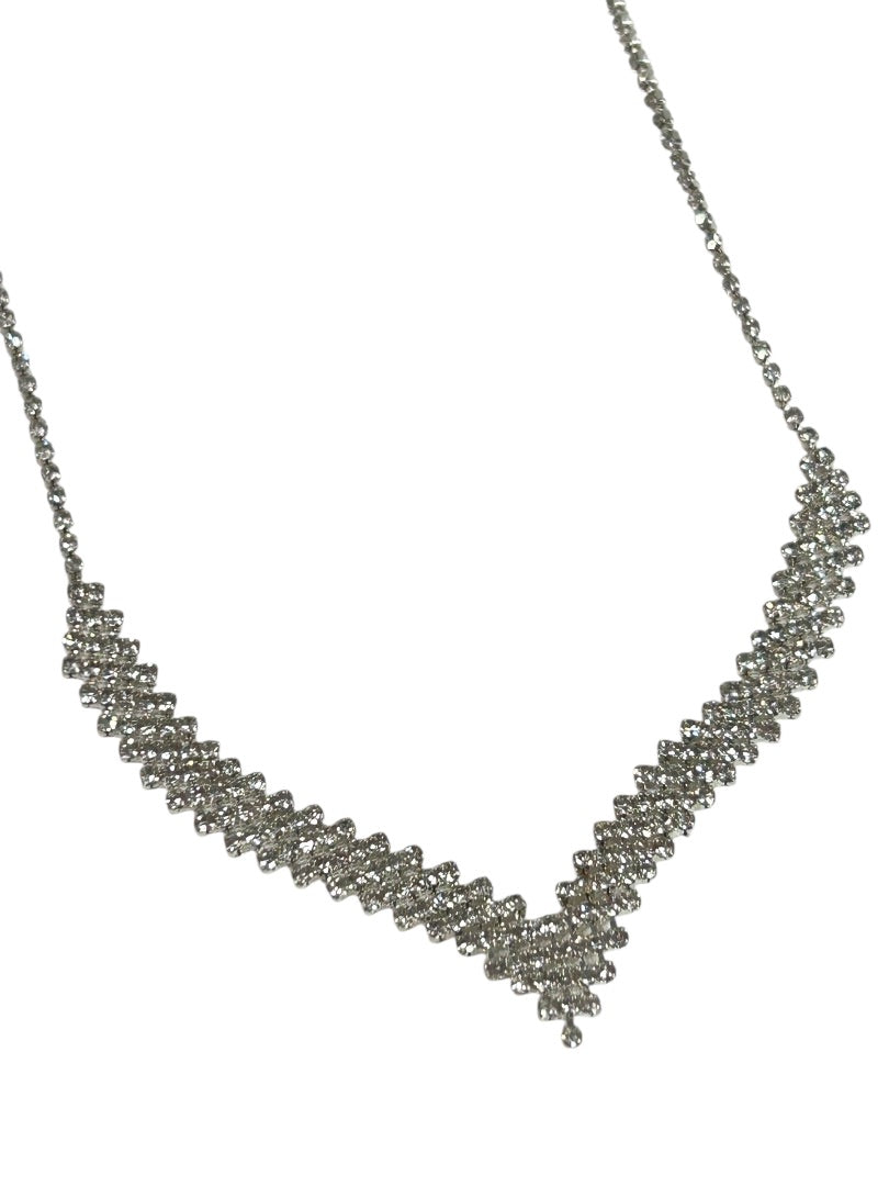 Claires Silvertone Rhinestone V-Necklace New Lobster Clasp 18-22 Inch