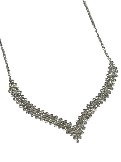 Claires Silvertone Rhinestone V-Necklace New Lobster Clasp 18-22 Inch