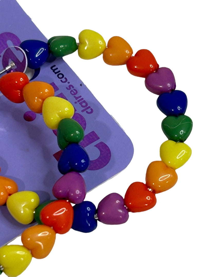 Claires New Heart Rainbow Hoop Earrings Leverback Pierced 2 Incch