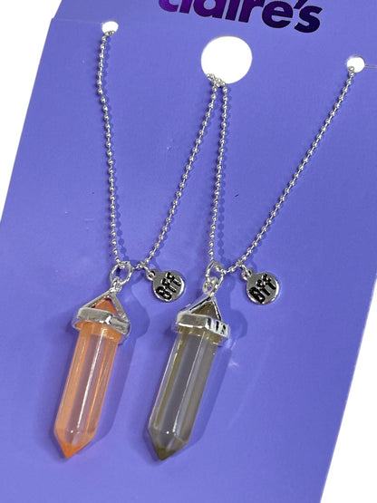 Claires New Set of 2 Crystal Necklaces Pink Gray