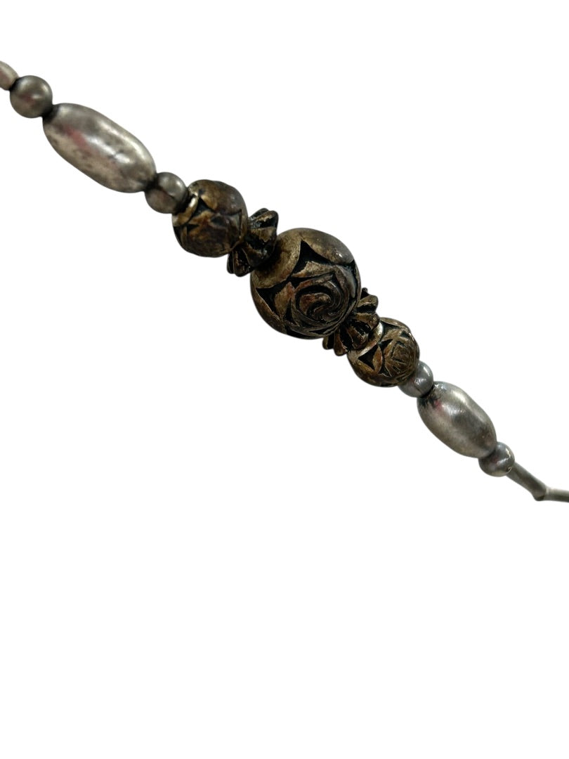 Vintage Mixed Metals 18 Inch Necklace Barrel Clasp Rose Beads