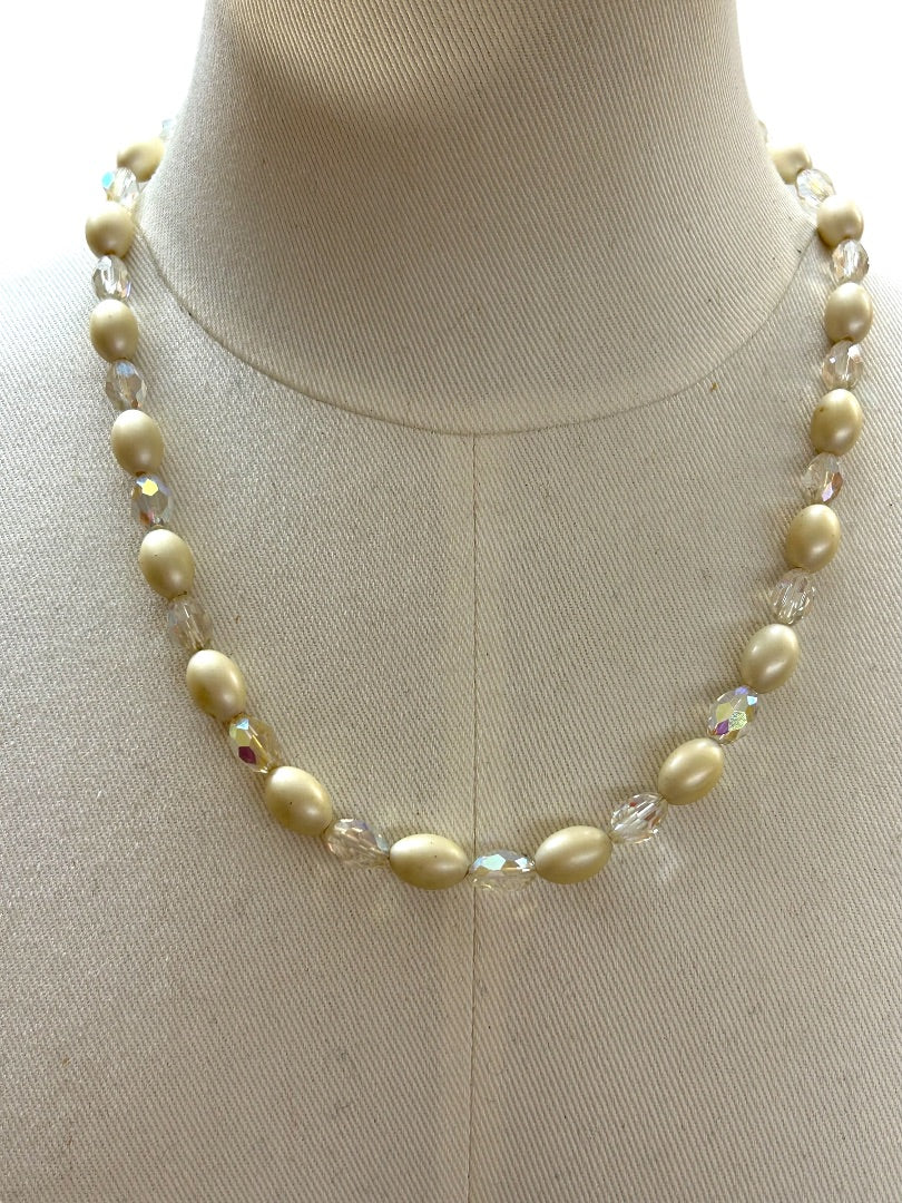 Vintage Faux Pearl Aurora Borealis 22-25 Inch Necklace Hook Closure