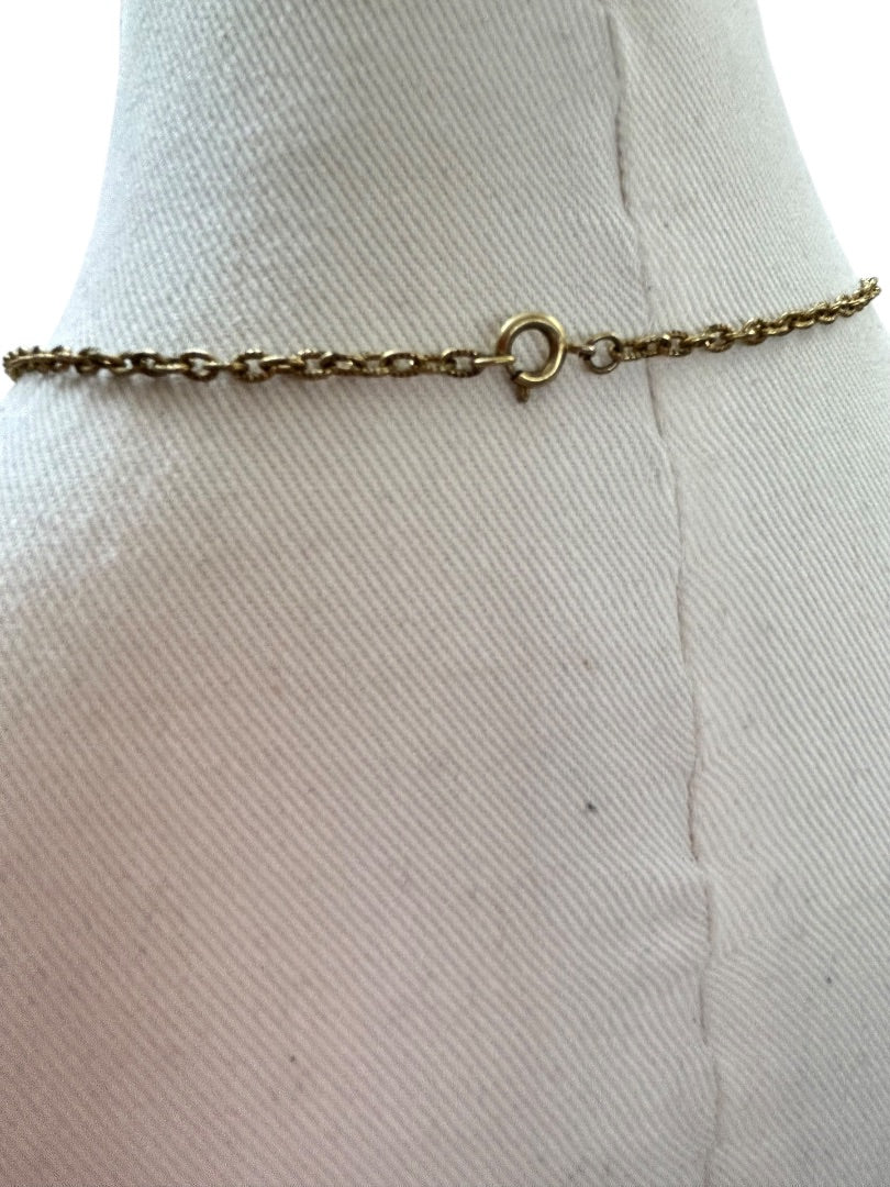 Vintage Goldtone Chain Pendant Necklace Acrylic Amber 23 Inch