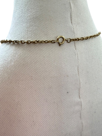 Vintage Goldtone Chain Pendant Necklace Acrylic Amber 23 Inch