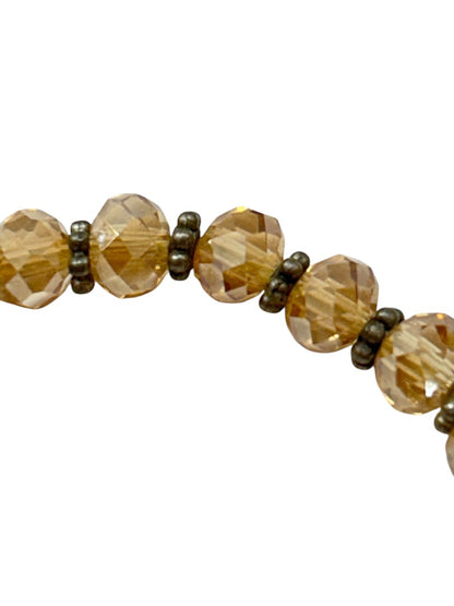 Stretch Peach Crystal Silvertone Spacer Bracelet Stretchy