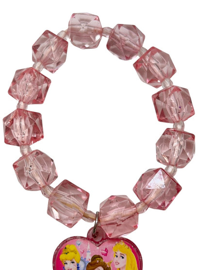 Acrylic Stretch Bracelet Princess Heart Charm Faceted Square Pink