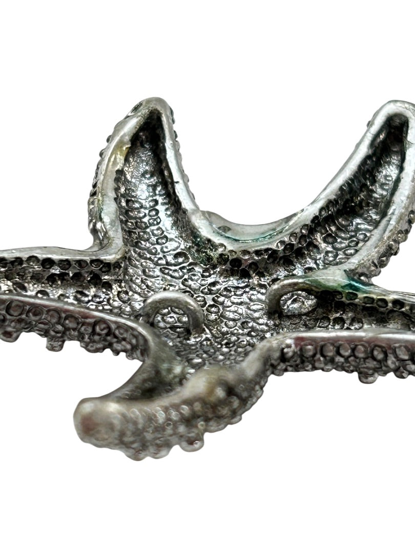 Silvertone Textured Starfish Pendant Statement 2 Inch Beachy Coastal