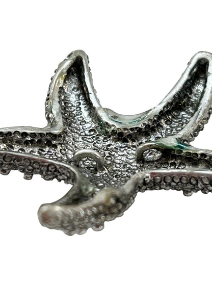 Silvertone Textured Starfish Pendant Statement 2 Inch Beachy Coastal