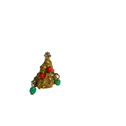 Goldtone Vintage Christmas Tree Brooch Pin Small .75 Inch Ornaments Dimensional