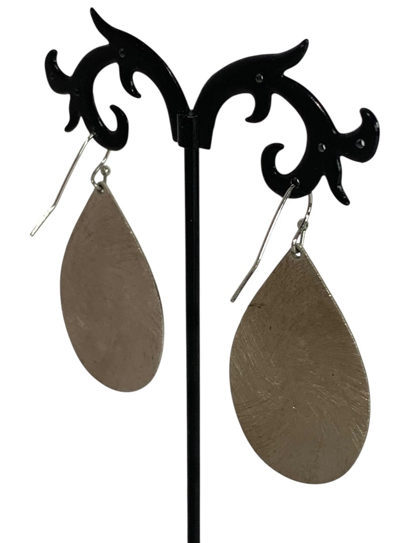 Brushed Silvertone Statement Earrings Fishhook Pierced 1.9 Inch Drop Dangle