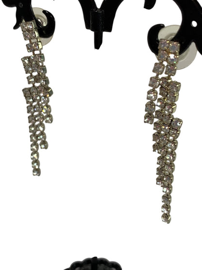Vintage Silvertone Rhinestone Earrings Post Pierced Swag Movement 2" Drop