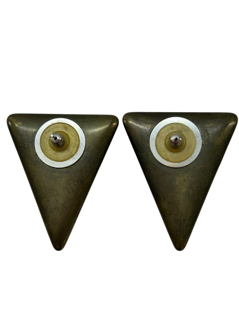 1980s Acrylic Post Pierced Earrings Metallic Finish Large Triangle 1.75 Inch