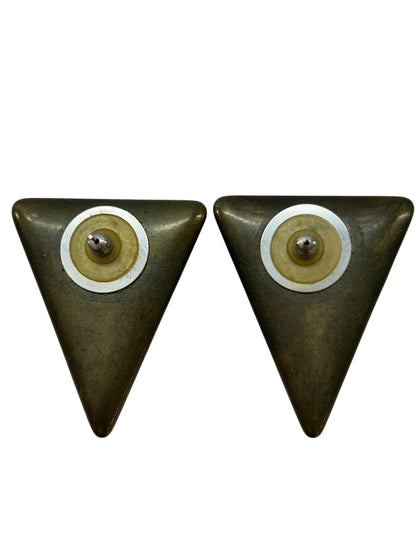 1980s Acrylic Post Pierced Earrings Metallic Finish Large Triangle 1.75 Inch