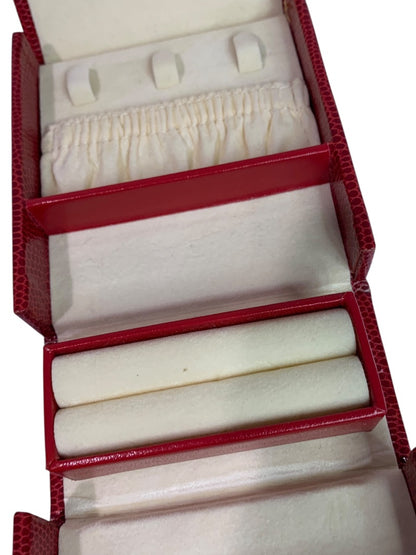 Small Red Jewelry Travel Box Faux Snakeskin Embossed Hard Shell