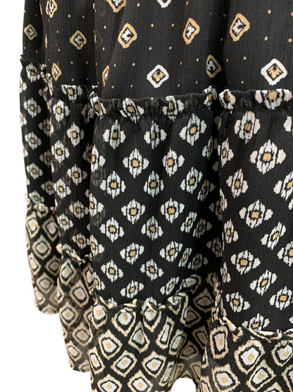 Small Petite Loft Pull on Skirt Black White Tan Pattern Lined