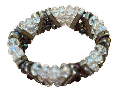 Sparkle Three Strand Stretch Bracelet Purple Clear Silvertone Rhinestone