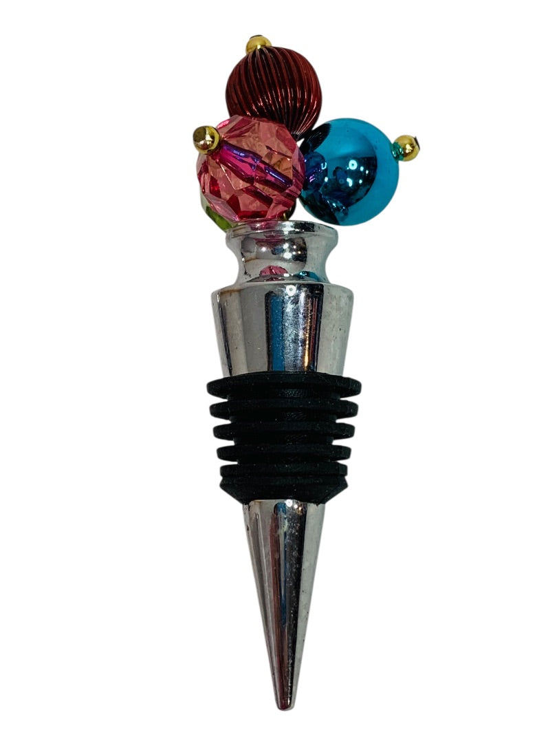 Metal Bottle Stopper 4 Inch Festive Beaded Top Rubber Gasket