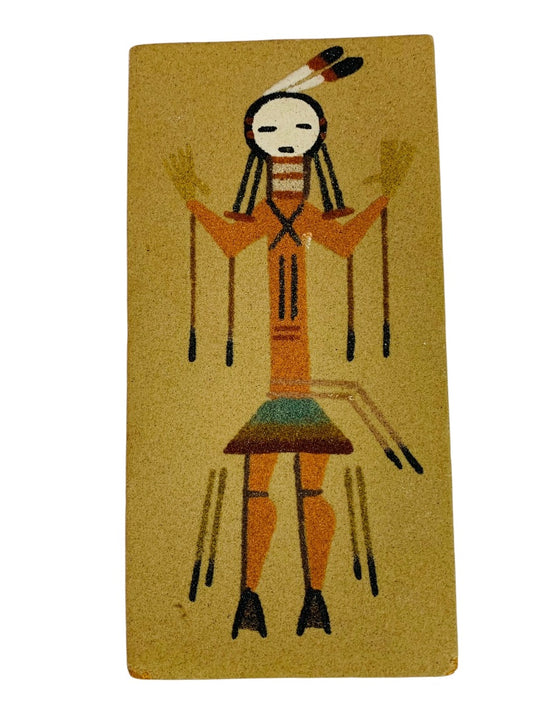 Vintage Native American Sand Painting Healing Man 8"h x 4"w