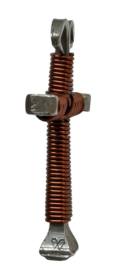 Silvertone and Copper Color Wrapped Cross Pendant Funky 1.75"