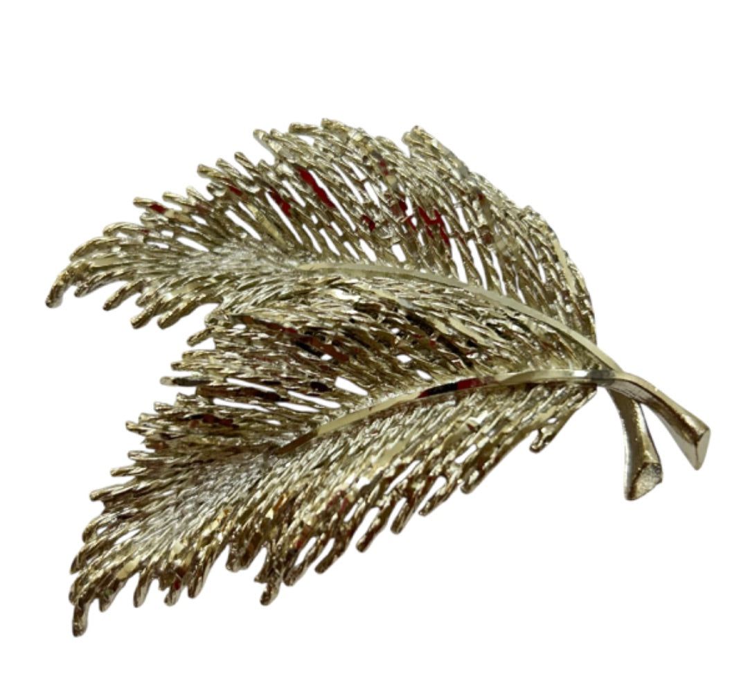 Light Goldtone 2 Leaf Brooch Statement 2.75" Pin