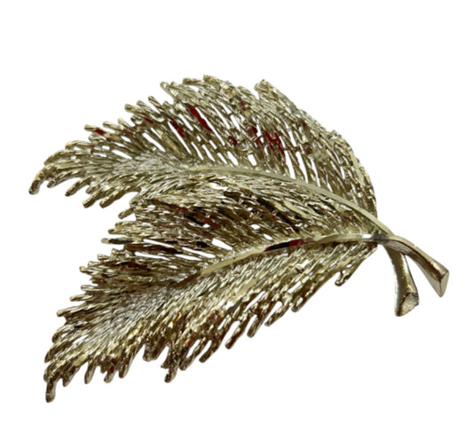 Light Goldtone 2 Leaf Brooch Statement 2.75" Pin