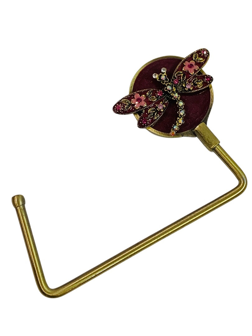 Goldtone Dragonfly Purse Cane Table Hook Embellished Sparkle