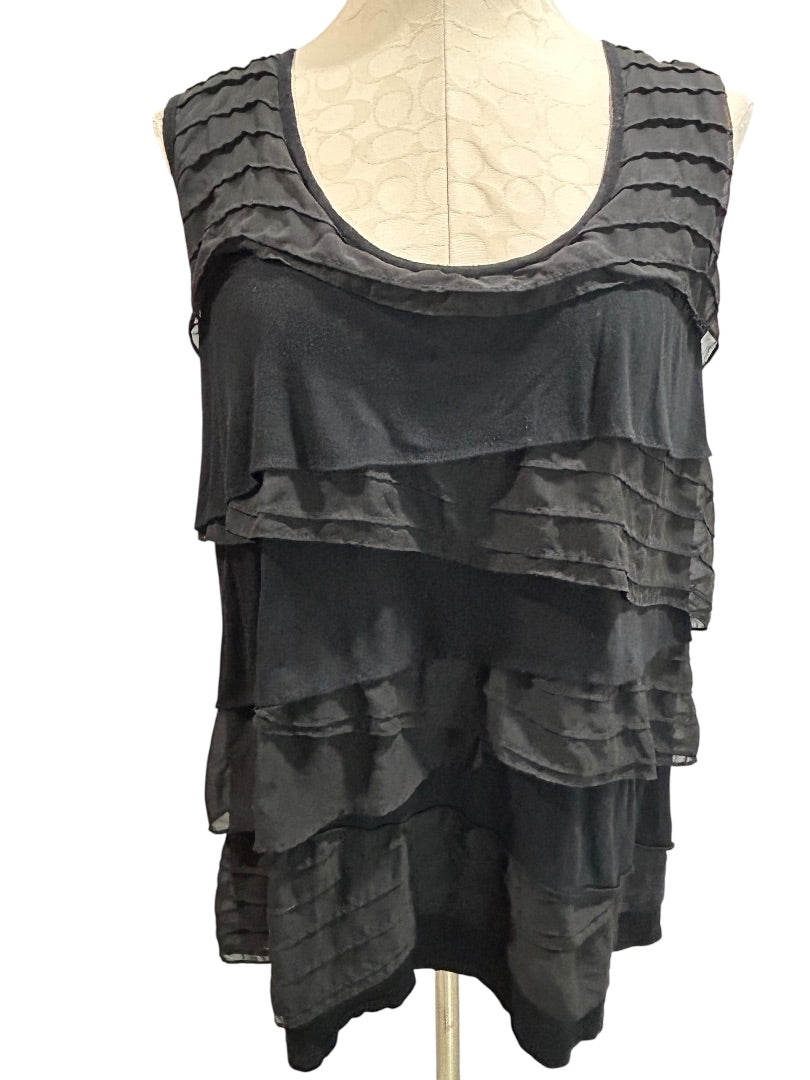 2X Cable & Gauge Woman Black Pullover Dressy Tank Shirt Sleeveless Ruffle