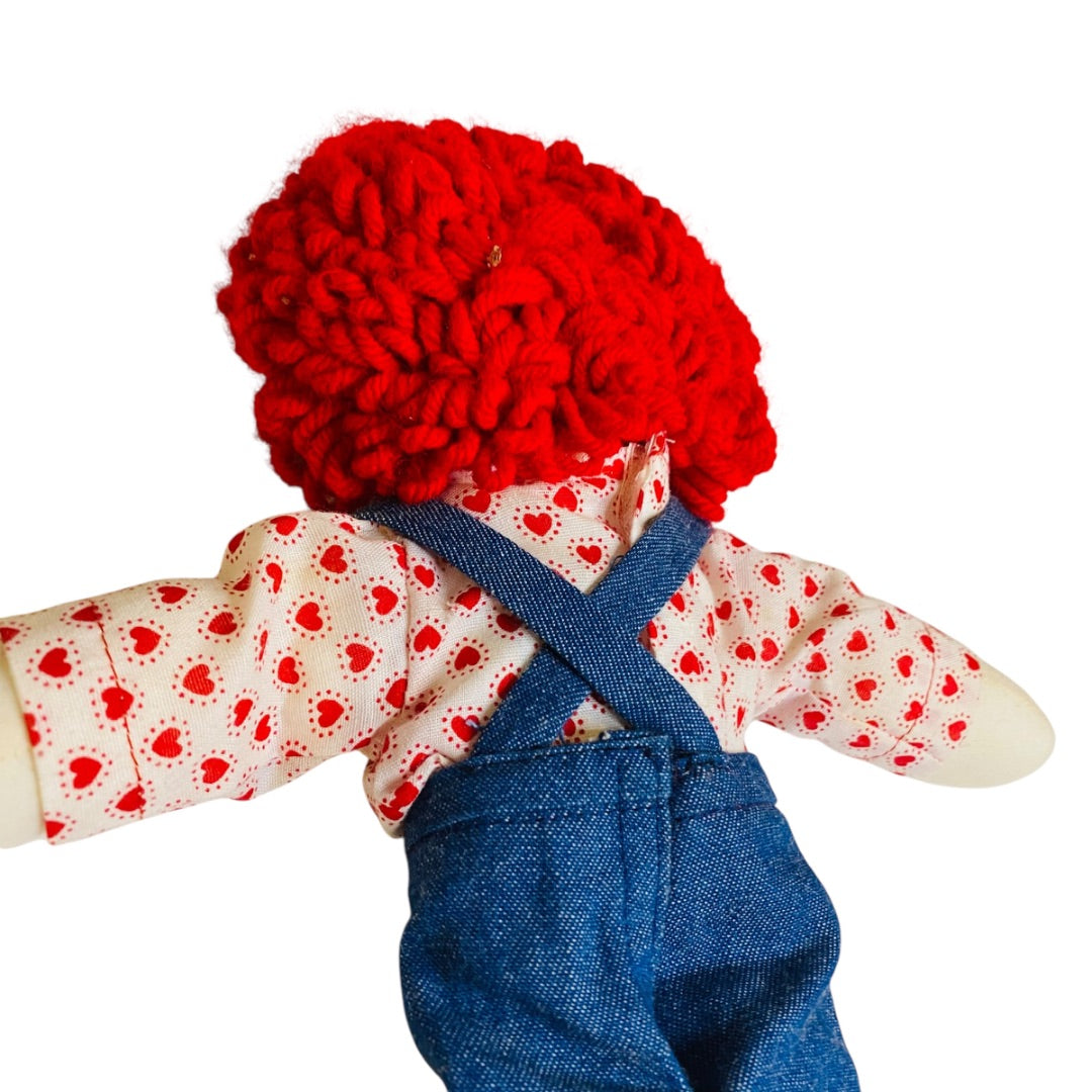 Vintage Handmade Raggedy Andy Rag Doll 14" Hearts Denim