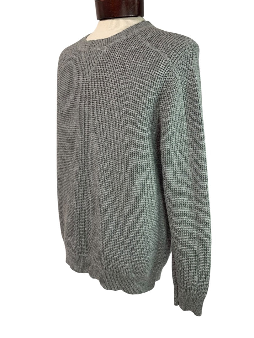 Large Lucky Brand Mens Waffle Knit Sweater Gray Crewneck