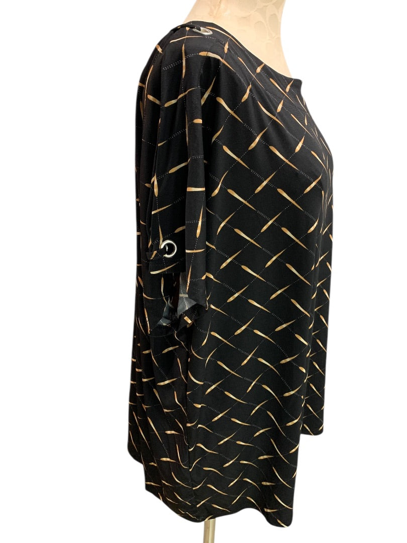 2X Notations Womens Pullover Shirt Split Sleeve Rivets