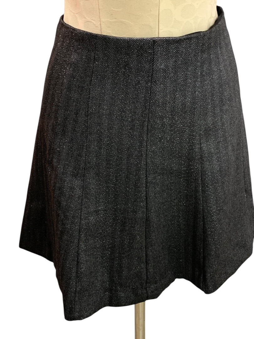 Size 2P Loft Petites Black Silver Herringbone A-Line Skirt