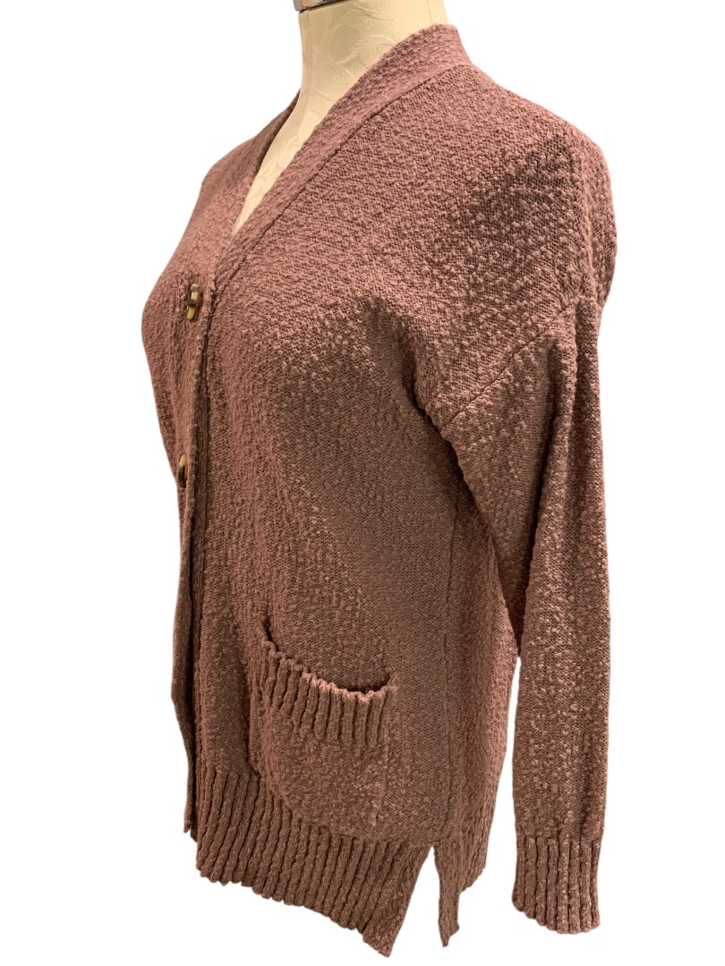 XS Loft Womens Dark Mauve V-Neck Cardigan Tunic Sweater Knit with Pockets