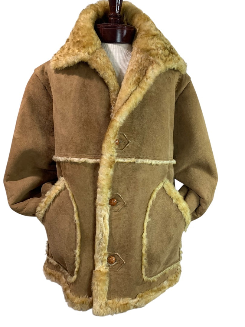 3XL Vintage Marlboro Man Suede Sheepskin Shearling Coat Jacket Rugged