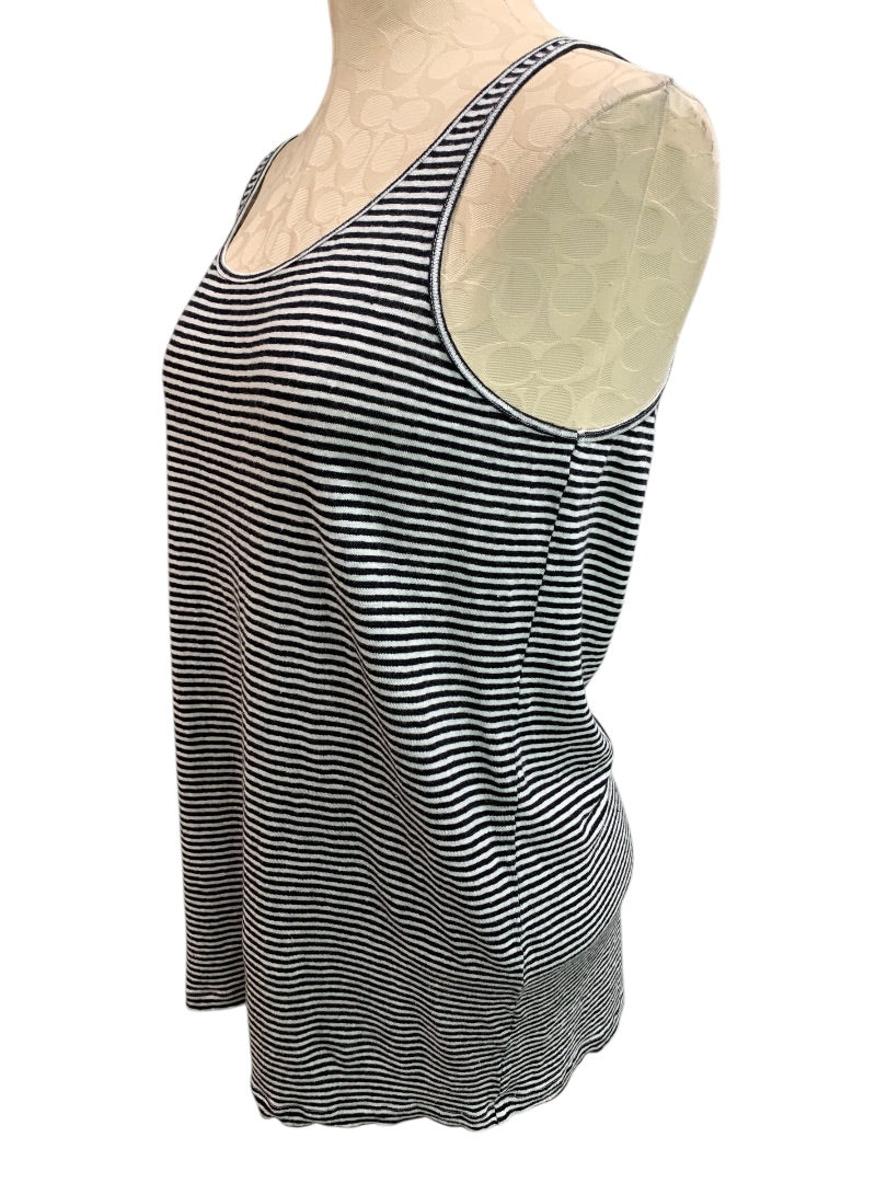 Large Eileen Fisher Womens Scoop Neck Tank Top Black White Stripe