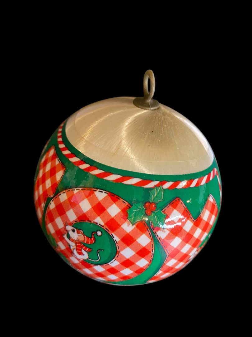 Vintage Satin Spun Christmas Ball Ornament Joy Mice 2.8" Diameter
