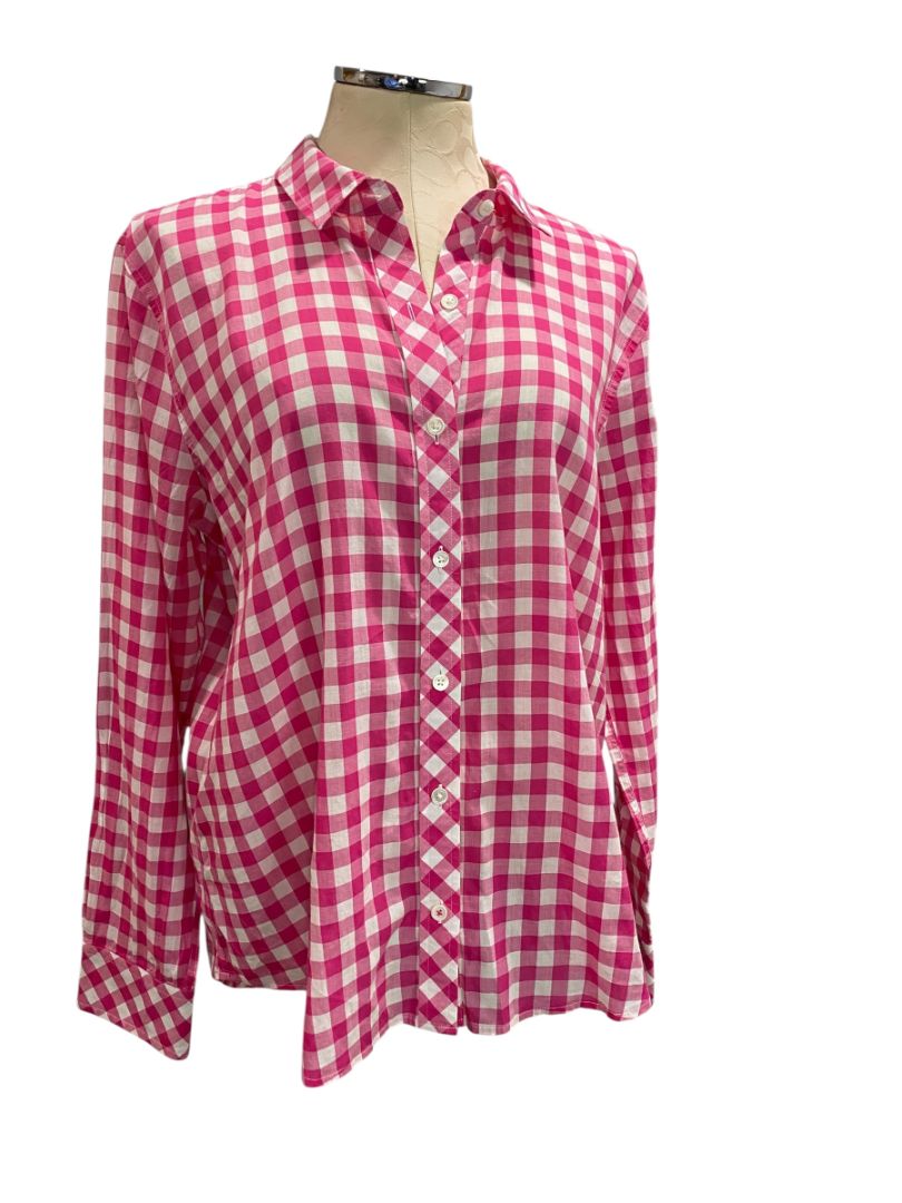 Size 12 Vineyard Vines Womens Relaxed Fit Gingham Button Up Pink White