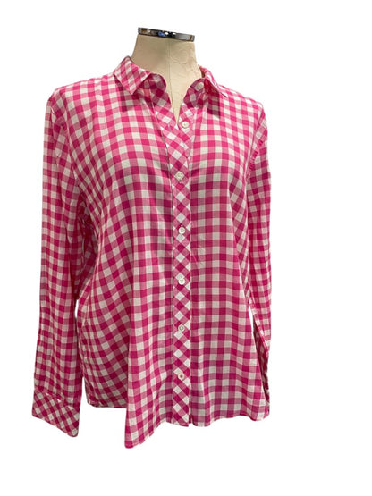 Size 12 Vineyard Vines Womens Relaxed Fit Gingham Button Up Pink White
