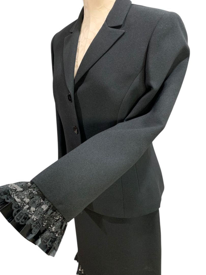 Size 6 Tahari Womens Black Skirt Suit Jacket Arthur S Levine Lace Trim