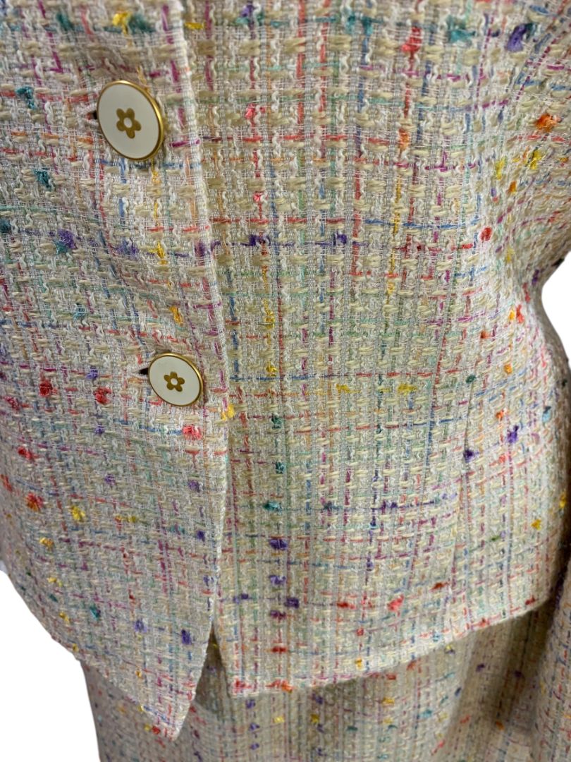 Size 8 Le Suit Womens Tweed Skirt Suit Jacket Grosgrain Trim