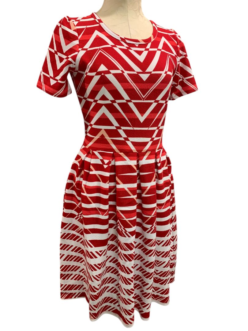 Medium LulaRoe Amelia Dress Pockets Red White