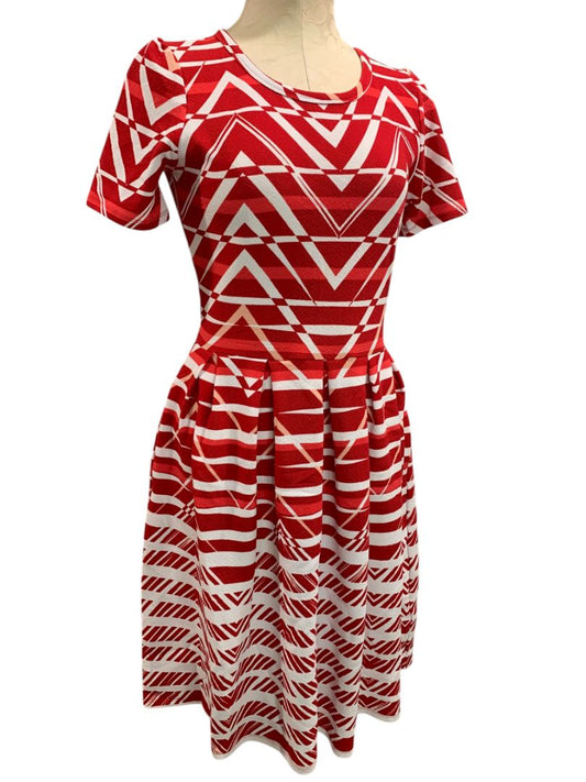 Medium LulaRoe Amelia Dress Pockets Red White