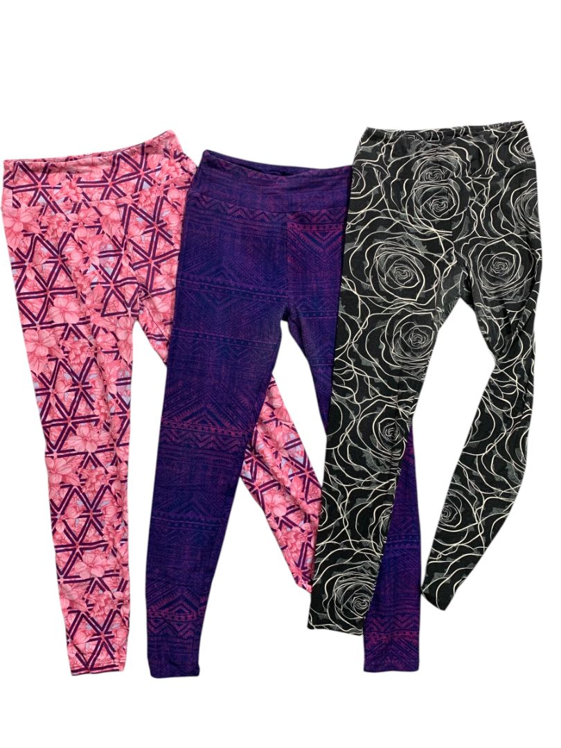 One Size LulaRoe Womens Leggings 3 Pair Assorted Purple Black Floral