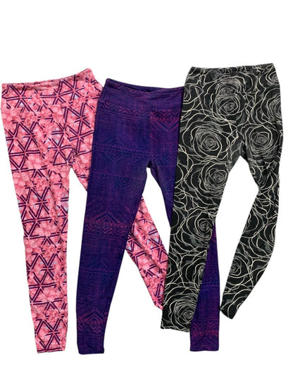 One Size LulaRoe Womens Leggings 3 Pair Assorted Purple Black Floral