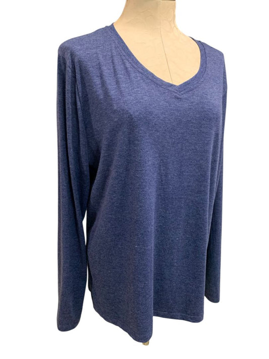 Size XXL Womens Long Sleeve Blue Heathered V-Neck Tshirt