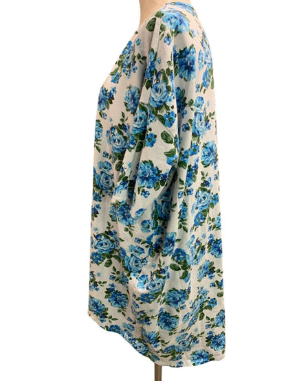 Size XL LulaRoe Womens Hi Lo Tunic Top Shirt 1/2 Sleeve Blue Rose