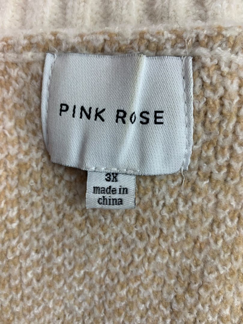 Size 3X Pink Rose Womens Cardigan Sweater Ivory Tan Houndstooth Plaid