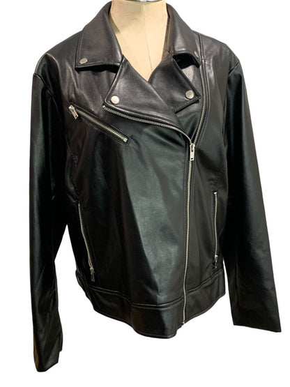 Size 2X Nine West Vegan Leather Womens Moto Style Jacket Black