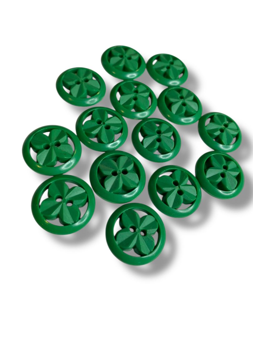 Lot of 14 Green Midcentury Buttons Acrylic Clover Design .9" (23mm)