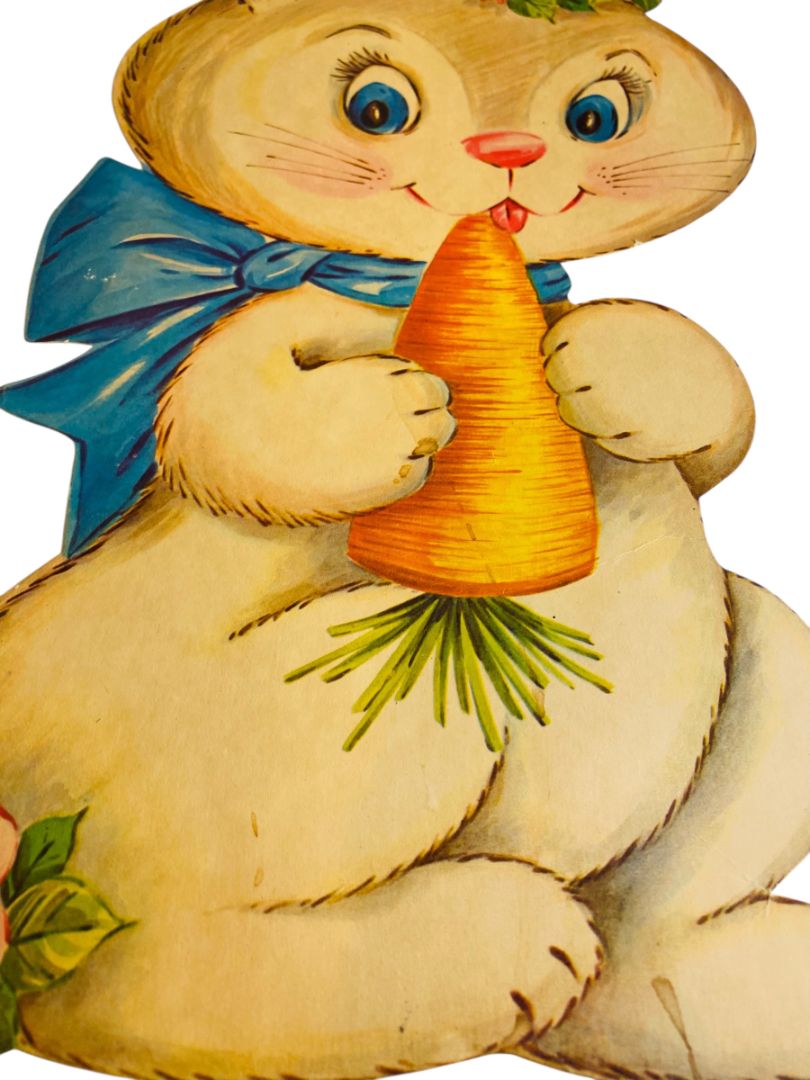 Vintage Easter Brown Bunny Rabbit with Carrot Diecut 16"