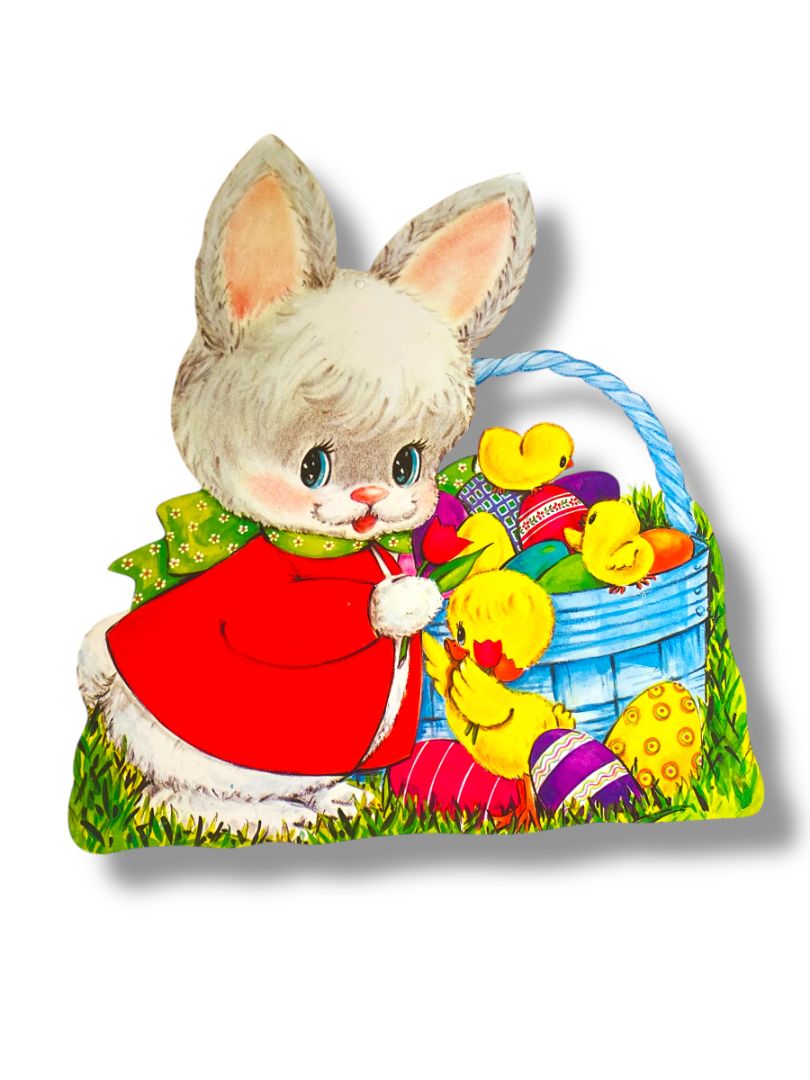 Vintage Spring Bunny Rabbit Basket Chicks 15" Cute Easter